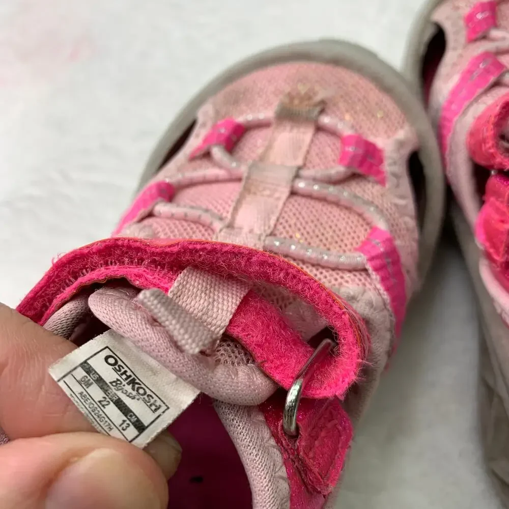 Osh Kosh Girls 6M Water Shoes Pink Glitter Bungee Open Hiking Walking Camping